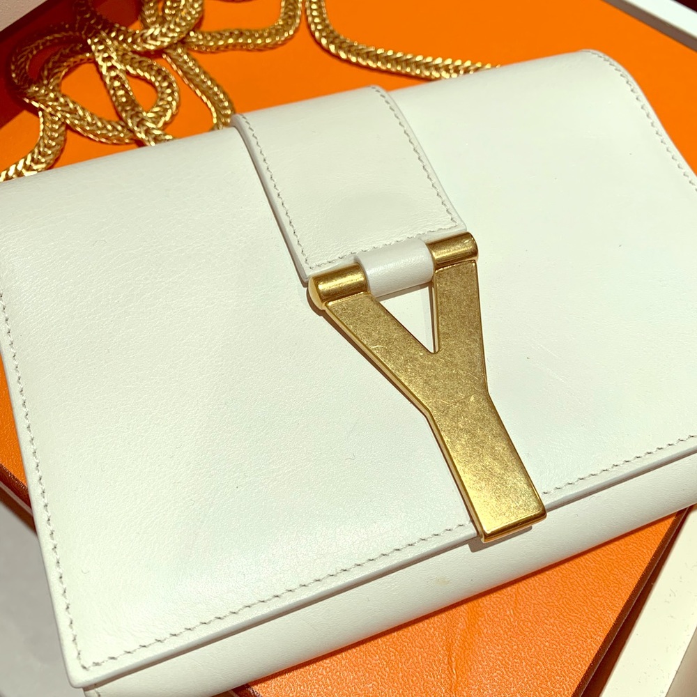 YSL White Clutch on Gold Chain